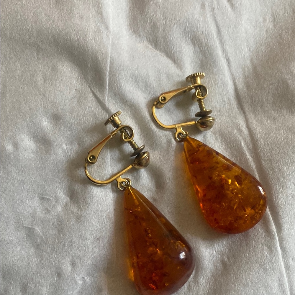 Amber Teardrop Clip-On Earrings